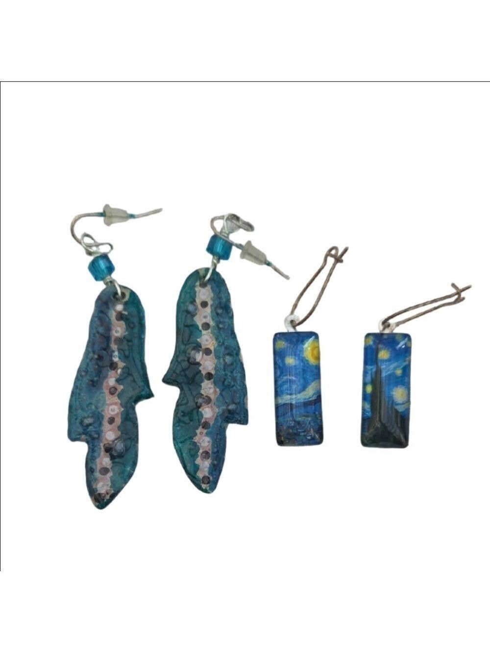 VanGogh Melted CDs Blue Gold Earrings Set 2